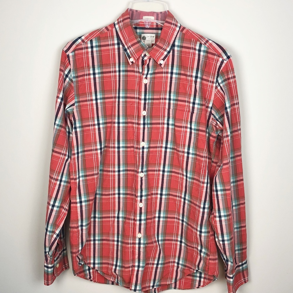 J Crew Tailored Fit Mens Red Button Down Size M
